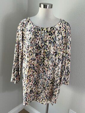Liz Claiborne Womens Plus 3X Keyhole Front Abstract Tunic Top 3/4 Sleeve Stretch